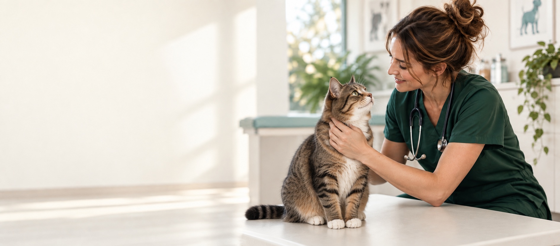 Veterinaria junto a un gato
